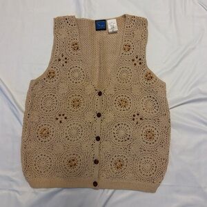 Vintage 90’s Jantzen Beige Crochet / cream Button-Up Sweater Vest